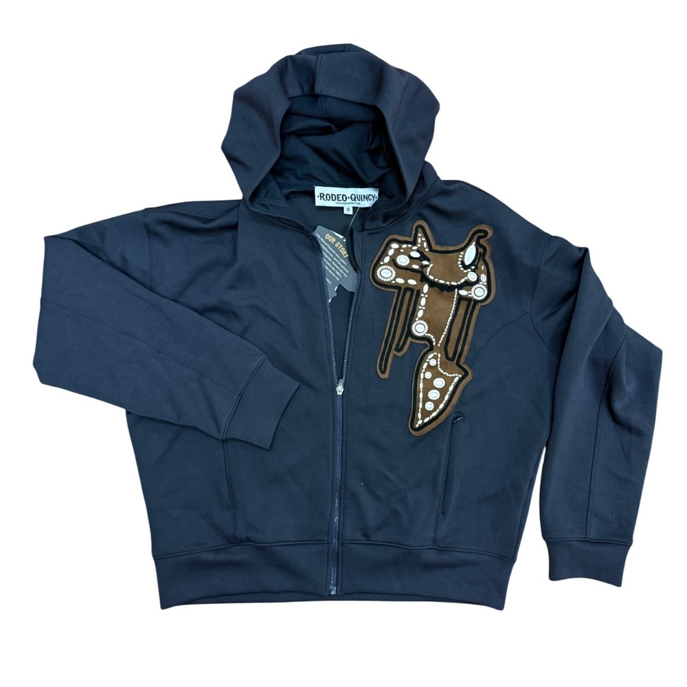 Rodeo Quincy New Navy Blue Western Saddle Patch Full Zip Hoodie Womens Small